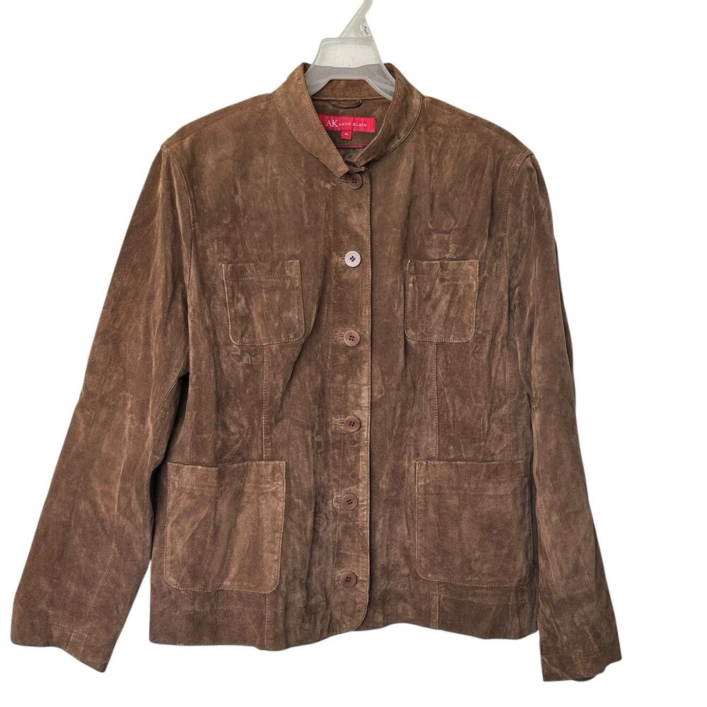 VTG Anne Klein Y2K XL Suede Leather Button Up Jacket chocolate Brown